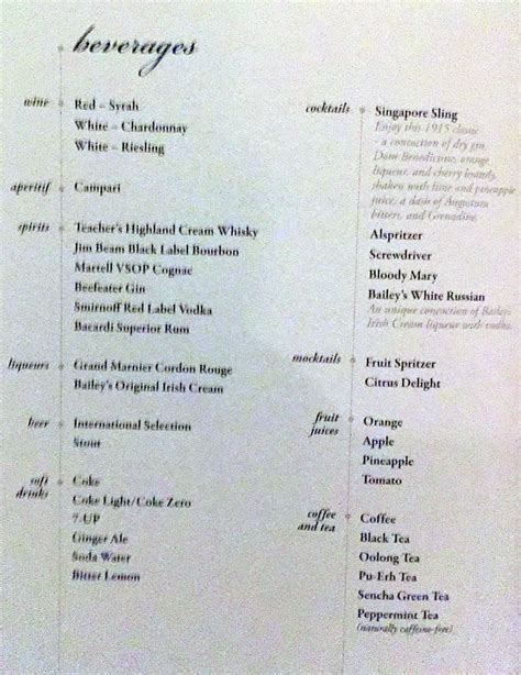 singapore airlines economy menu